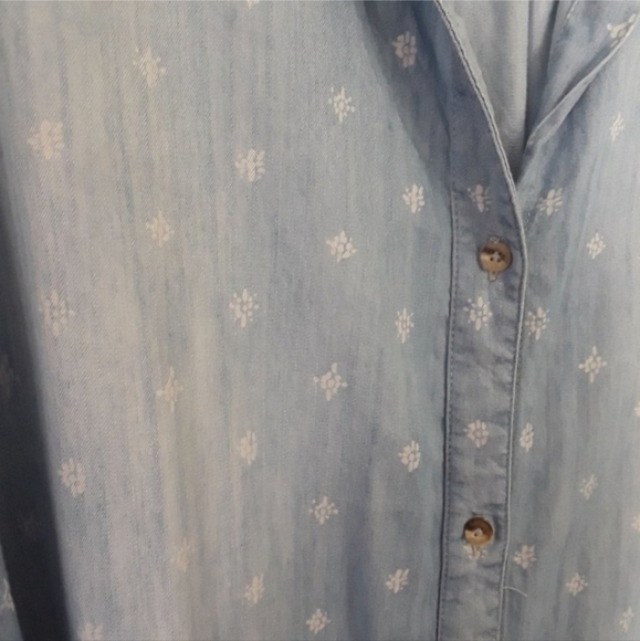 Maurices Printed Chambrey Denim Shirt Dress Button Down Short Sleeve Medium EUC - Picture 6 of 11